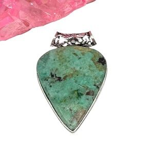 Peruvian Turquoise Necklace Pendant 925 Sterling Silver Overlay